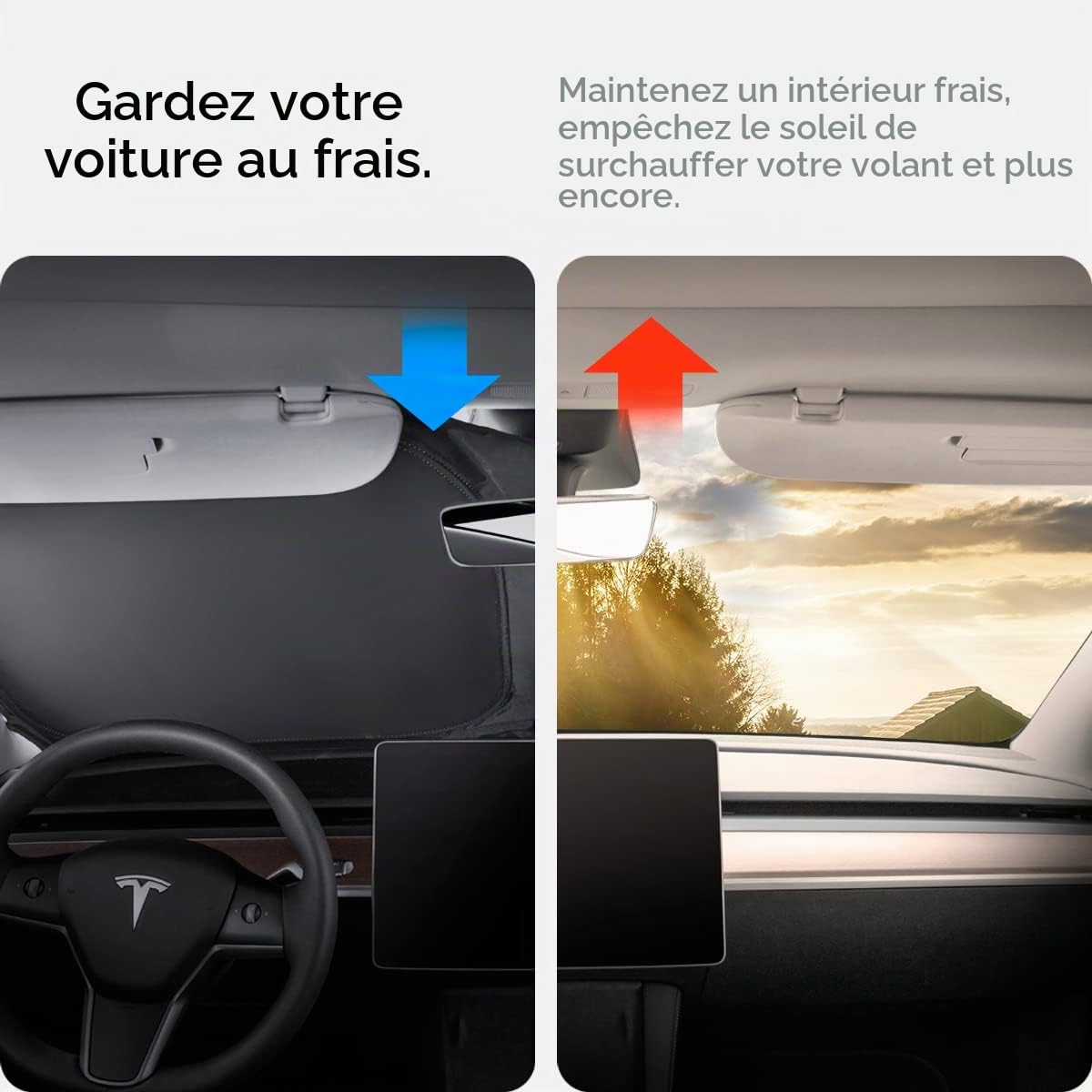 Spigen Tesla Model Y Juniper 2025 2026 Model 3 2021-Highland 2026 Pare-Soleil pour Pare-Brise Avant, Bloque la Protection Solaire Contre Les Rayons UV, Compatible avec Tout Tesla Model Y et 3