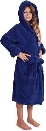 FTB Embroideried Custom Kids & Youth Microfiber Fleece Hooded Soft Robe Navy Blue, Small