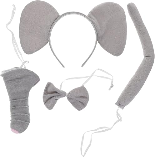 LOGOFUN Elephant Costume Set Elephant Ears Headband Nose Tail Dress Up Cosplay Party Accessory