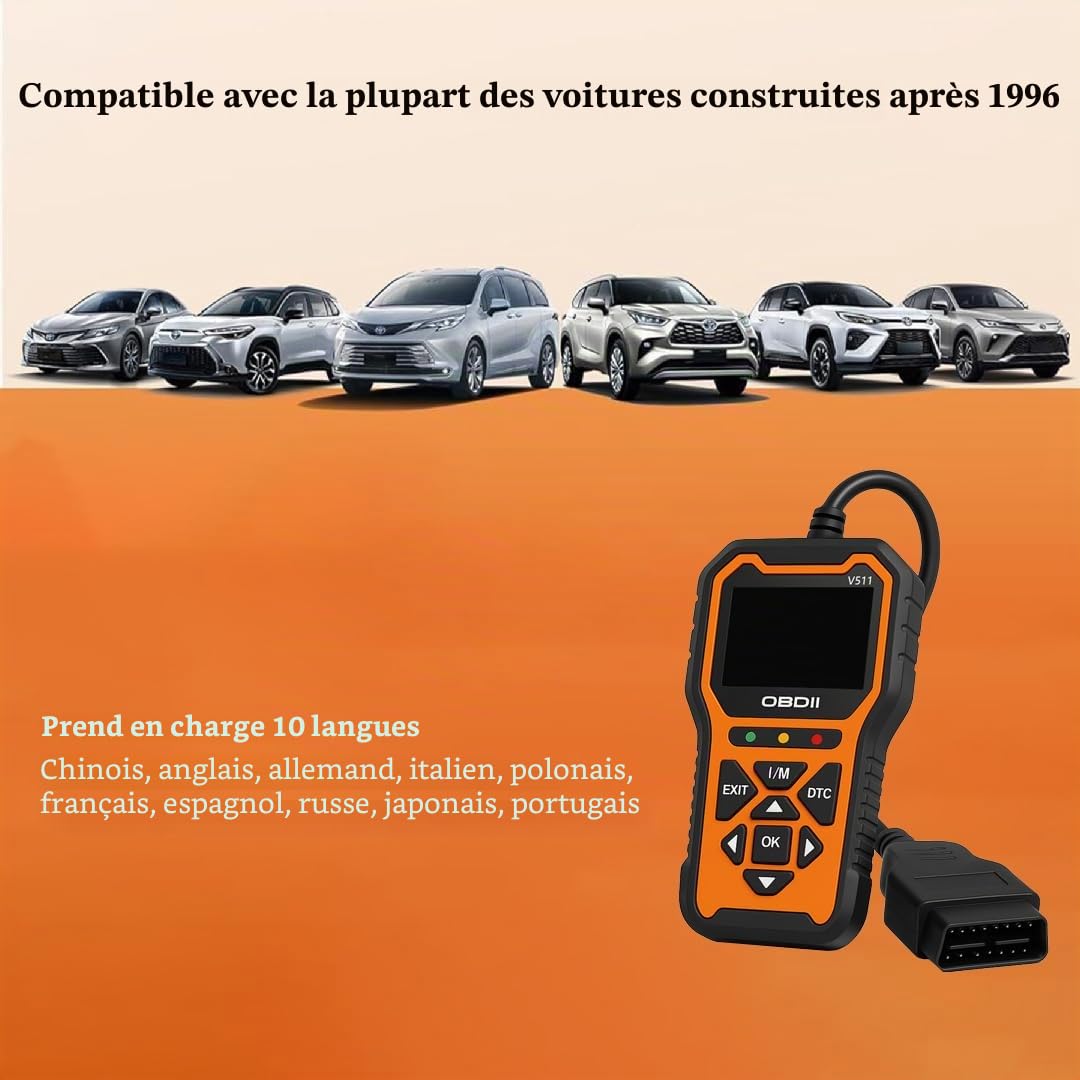 Valise Diagnostic OBD2 pour Jeep Renegade Compass Cherokee Grand Cherokee Wrangler, Lecteur de Codes Défaut Moteur avec Préparation I/M, Effacement des Codes d’Erreur, Plug and Play