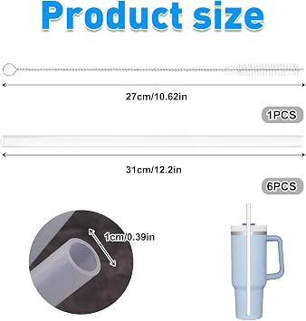 6-Pack Replacement Straws for 30oz/40oz Cups, Clear PE Straws with Cleaning Brush, Compatible with Stanley Quencher Tumblers