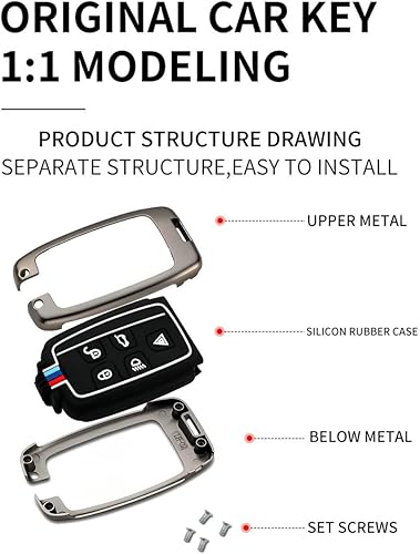 Miniatura 7 de YONUFI Funda de metal para llavero Land Rover, compatible con Range Rover Sport Discovery LR4 Evoque Velar (LRB-gris)