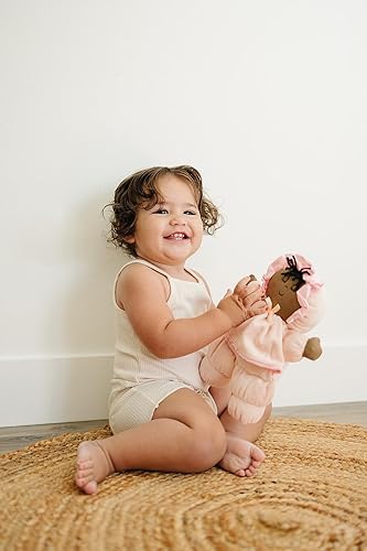 Miniatura 5 de Muñeca de bebé suave, pelo negro, piel castaña, muñeca suave multirracial, sin partes duras, 11 pies de alto