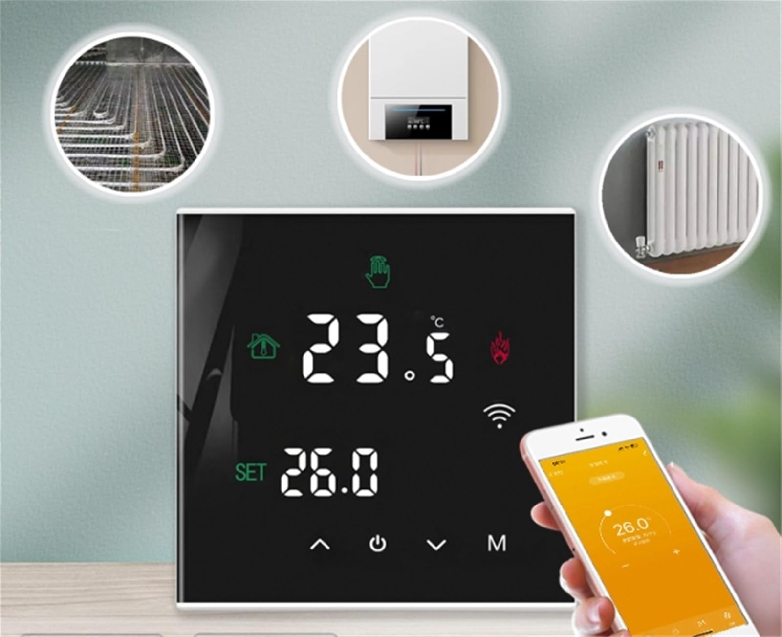 Termostato caldaia, Termometro Da Interno Igrometro Digitale Termostato Intelligente WiFi Riscaldamento Elettrico Temperatura 'acqua Caldaia A Gas Con Display LCD,per sistemi di riscaldamento(GC)