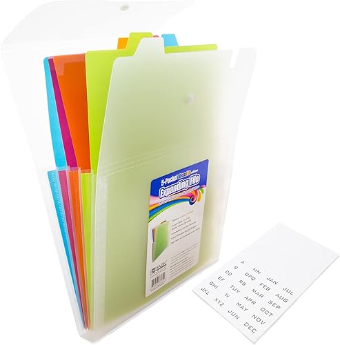 BAZIC - Carpeta de archivos expandible con 5 bolsillos con pestañas carpetas de plástico de tamaño carta organizador de documentos de papel 1 paquete