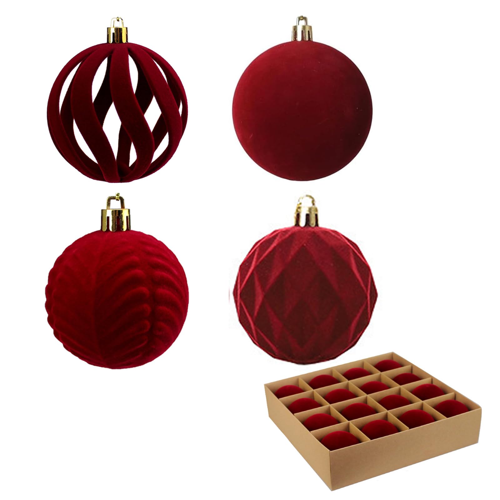 GAESHOW 16 palline di Natale, 8 cm, in velluto, colore vinaccia