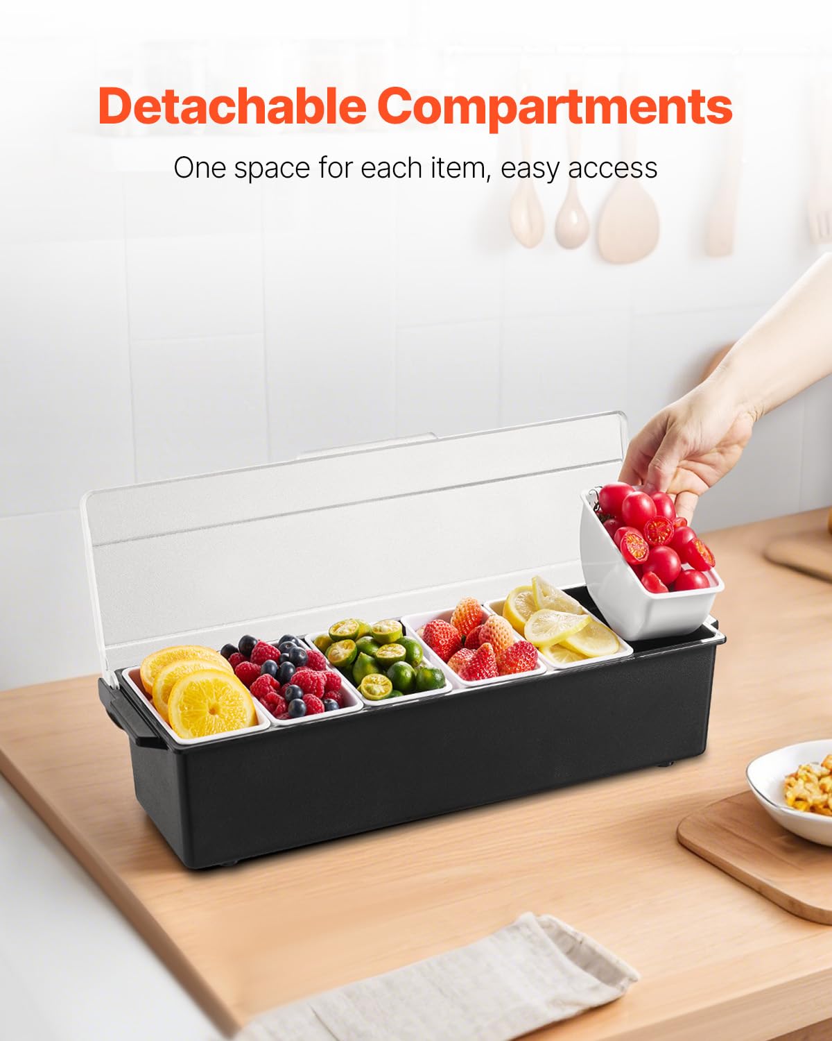 VEVOR Saladette Réfrigérée à Poser avec 6 Bacs et Couvercles, Vitrine Réfrigérée pour Pizzeria Refroidi par Glace, Facile à Nettoyer, Station pour Ingrédients, Fruits, Salades, Cuisine, Restaurant