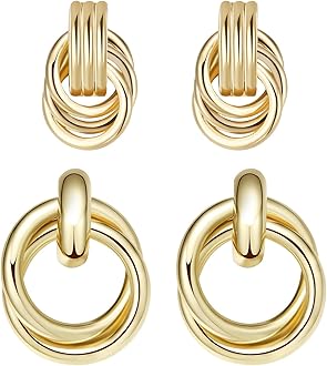 ENVYOUGold Knot Earrings Statement Chunky Drop Dangle Geometric Earrings Jewelry Gift for Women Girls