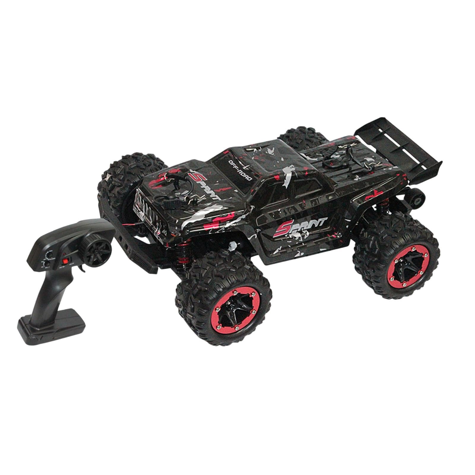 Vehículo Teledirigido a Escala 1:18 con Control Remoto Y Luces Delanteras para Niños Y Niñas, Negro Rojo
