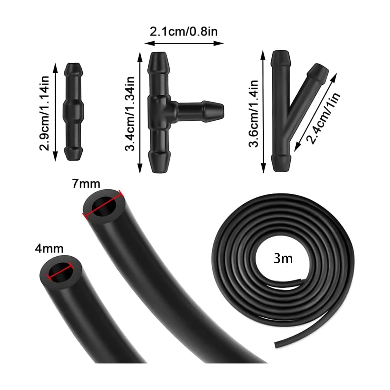HUAZIZ 3M Windscreen Washer Hose, Wiper Hose Repair Kit, Automotive Hose, Insulation Hose, Universal Windscreen Washer System With 45 Pieces Hose Connector (Black