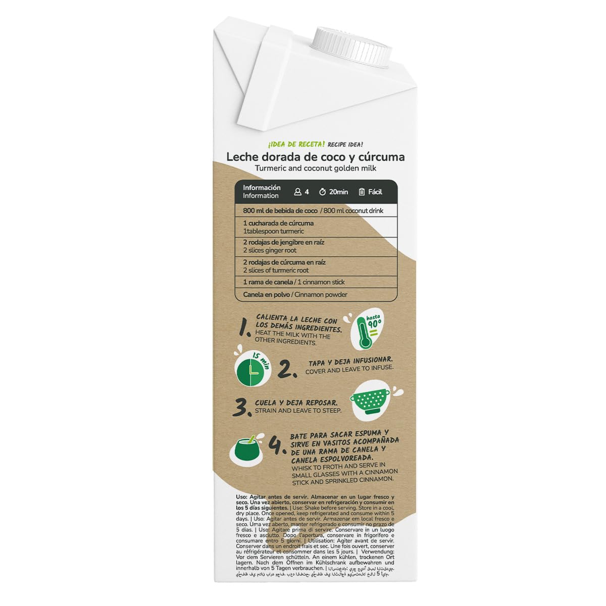Pack 6× Bebida de Coco ECO 1 L – Bebida Alternativa Vegetal sin Lactosa, sin Azúcares Añadidos, Ecológica