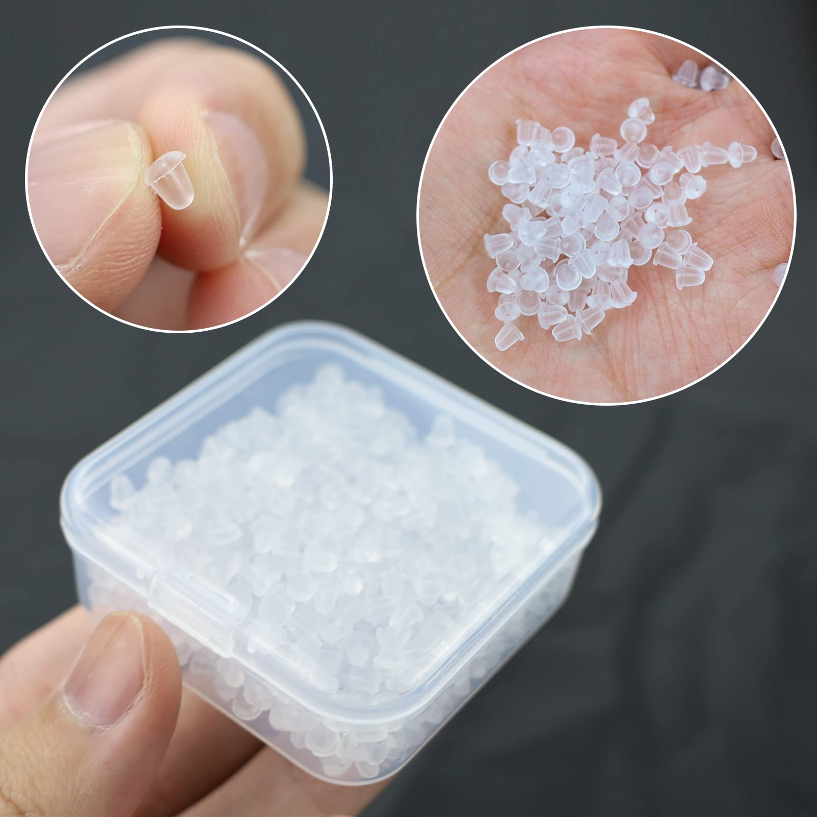 500 Ferma Orecchini In Silicone Trasparente - Chiusure Anti-Allergiche Con Scatola Portatile