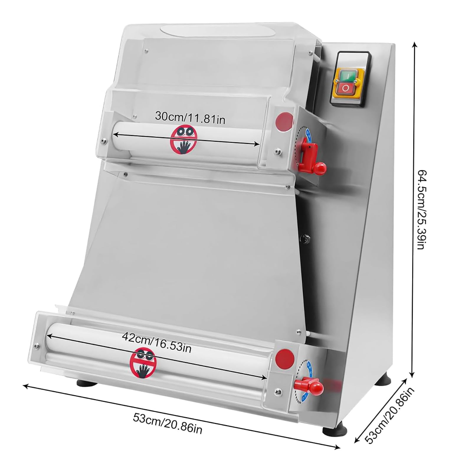 Pressa per Pizza Professionale, Sfogliatrice Automatica per Pizza con 2 Rulli Regolabili, Dimensione Pizza da 3 a 38 Cm E Spessore Regolabile da 0,6 Cm a 0,5 Cm, capacità di 250 Pizze/h