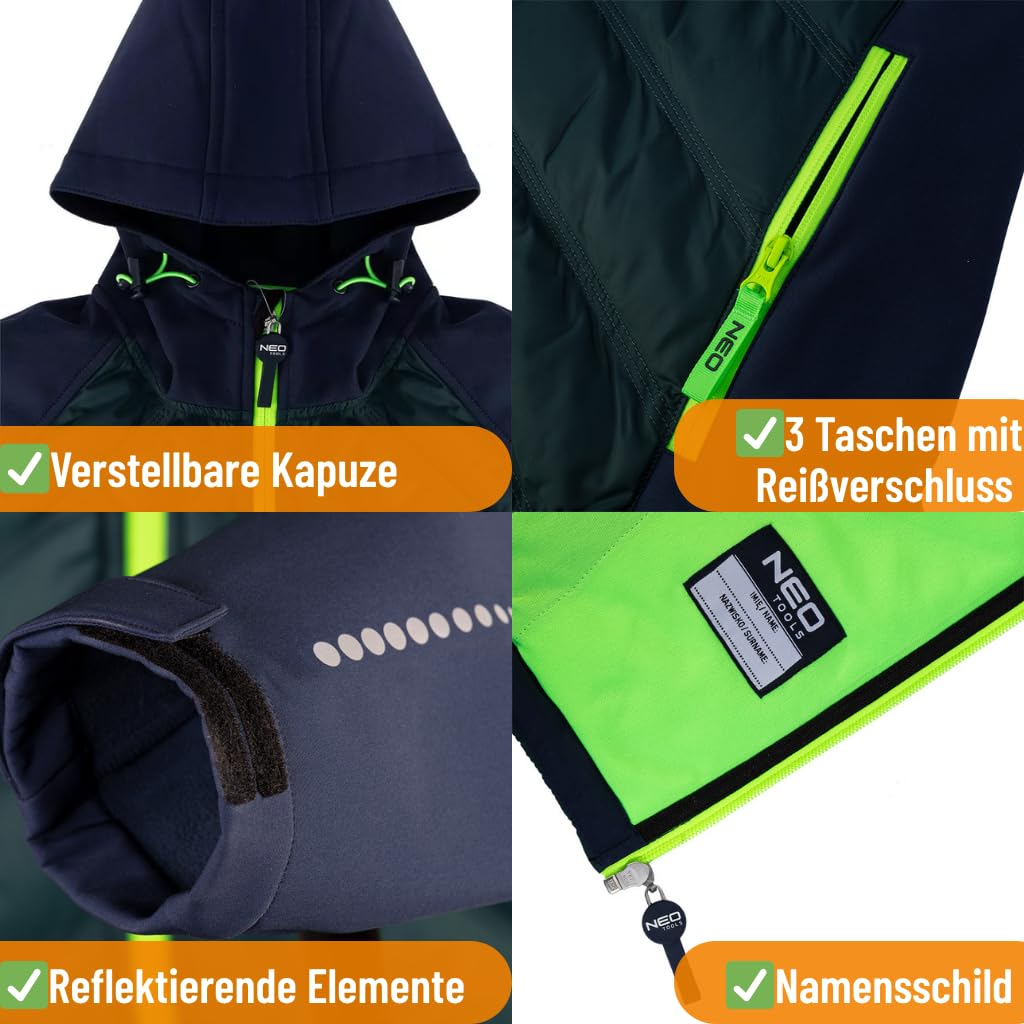 NEO TOOLS Herren Premium Arbeitshose oder Set mit Jacke Gr. XS-3XL / 3% Elasthan, modisches Design, Hose - Knieschutztaschen und mit Cordura verstärkt