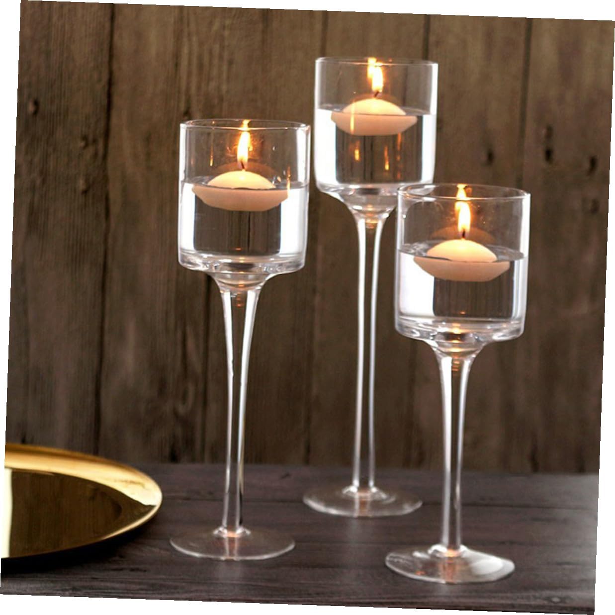 SEWACC Glass Tall Candle Holder Set, 3pcs Decorative Desk and Tea Light Candle Holders for Wedding, Romantic Dinner, Hotel and Home Décor