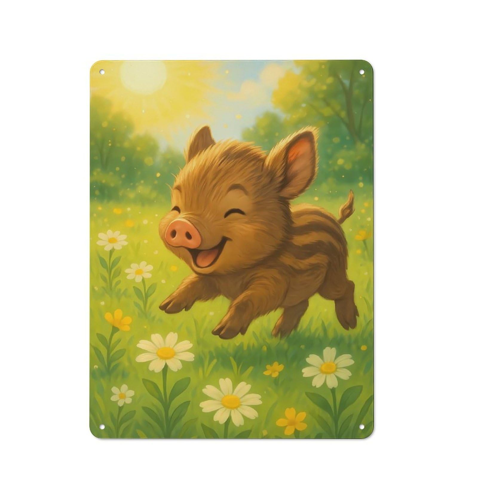 Junmoney Happy Piglet In A Meadow For Garden Room Or Summerhouse, Vintage Tin Sign 40X30cm, For Display In Garden Rooms And Summerhouses