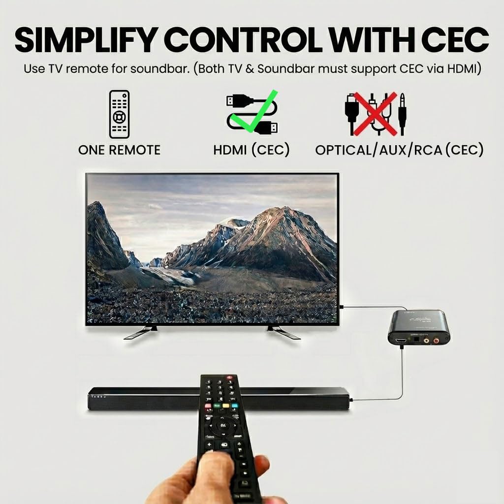 Avantree HAX06 – ekstraktor dźwięku HDMI ARC z funkcją bypass do telewizora, soundbara i słuchawek jednocześnie, wyjścia optyczne i RCA, regulacja głośności CEC