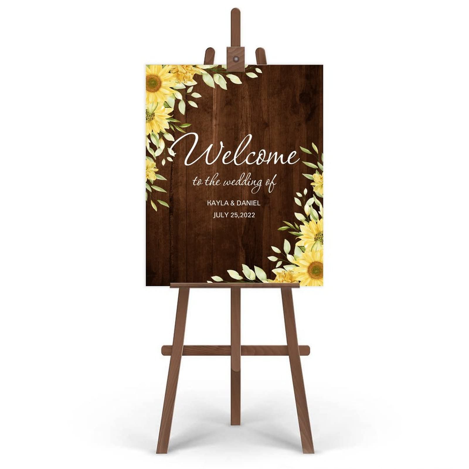 Słoneczniki rustykalny znak powitalny ślub dostosuj szablon powitalny znak dostosowany do Twoich imion i dat ceremonia ślubna znak tablica znaki imprezowe 45 cm x 61 cm