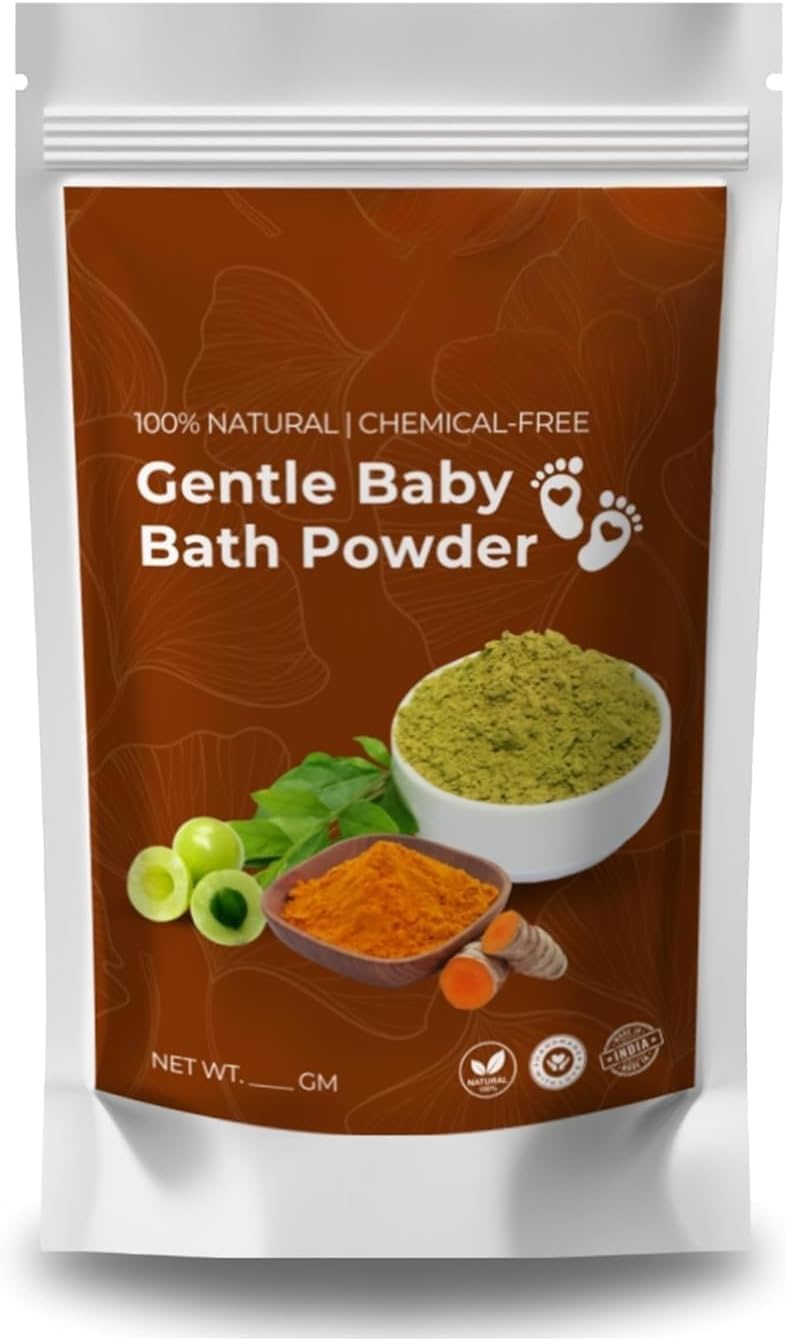 aj Natural Ubtan Bath Powder for Babies Baby Bath Powder with Wild Turmeric, Neem, Sandalwood & Rose 100% Chemical-Free Herbal Body Cleanser – 200g