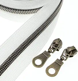 YIGUANXIN #5 Zíperes De Nylon Metálicos Latão Antigo Por Metro, 10 Metros Fita Branca A Granel Com 25 Puxadores Para Faça Você Mesmo, Costura, Alfaiataria, Artesanato E Bolsas