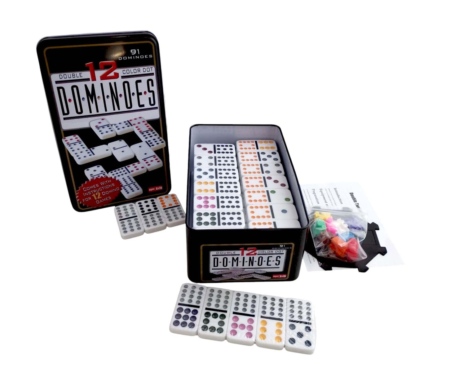 Jeu de dominos double 12 dans une boîte en métal 91 pièces Train mexicain