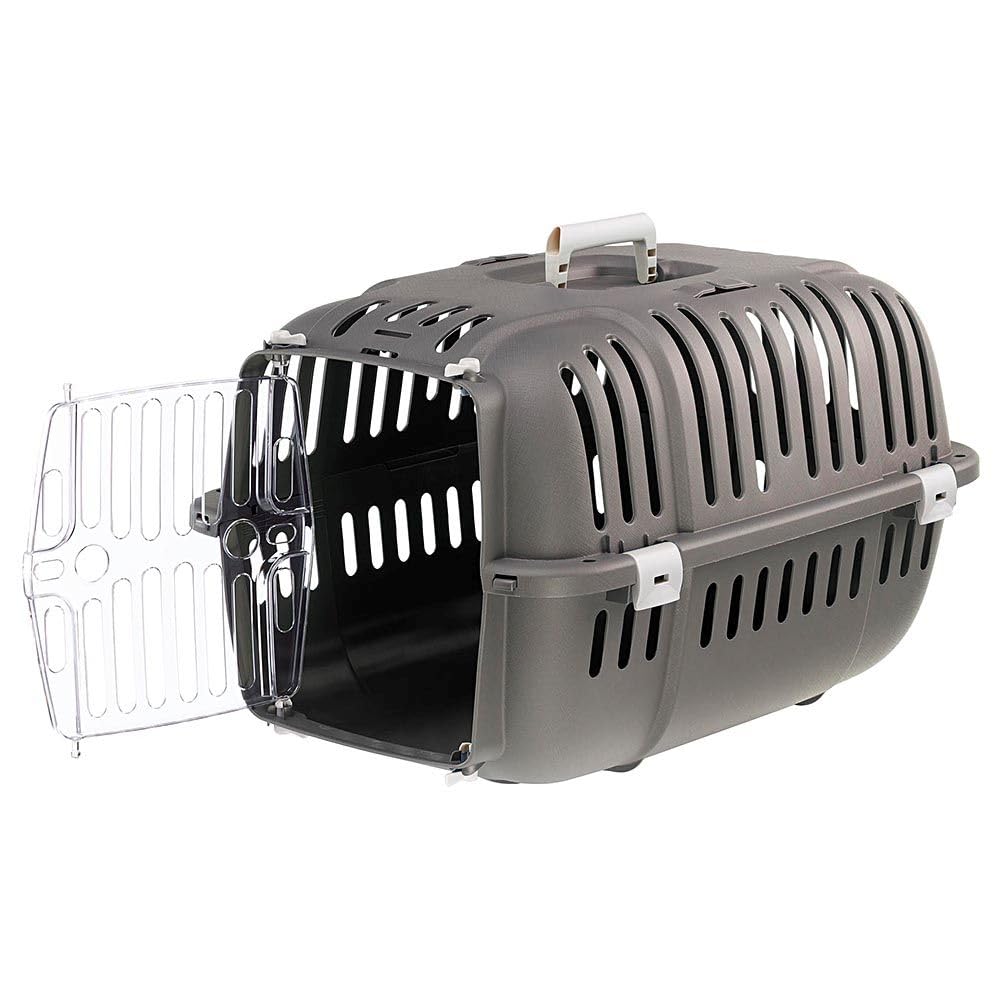 Ferplast Transportín Gato, Transportín Perro Pequeño y Gatos de hasta 8 Kg, Puerta Transparente Antigolpes, Ranuras de Ventilación, 37 x 57 x h 33 cm, Transportín Mascotas Rígido Jet 20, Gris