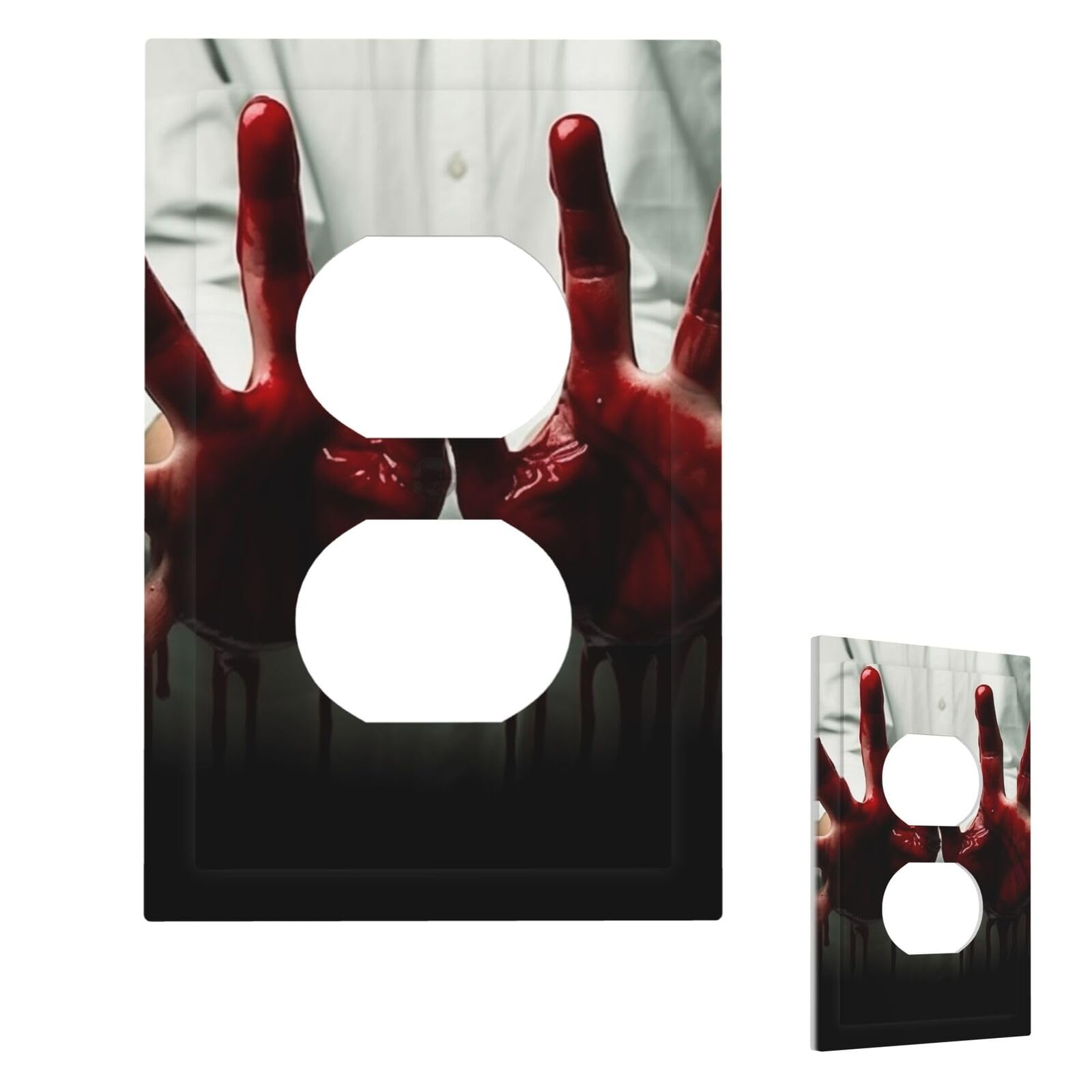 Aceprints Duplex Bloody Hands Wall Plate Cover Modern Decorative Light Switch Cover Unbreakable Receptacle Outlet Covers For Living Room Bedroom Decor