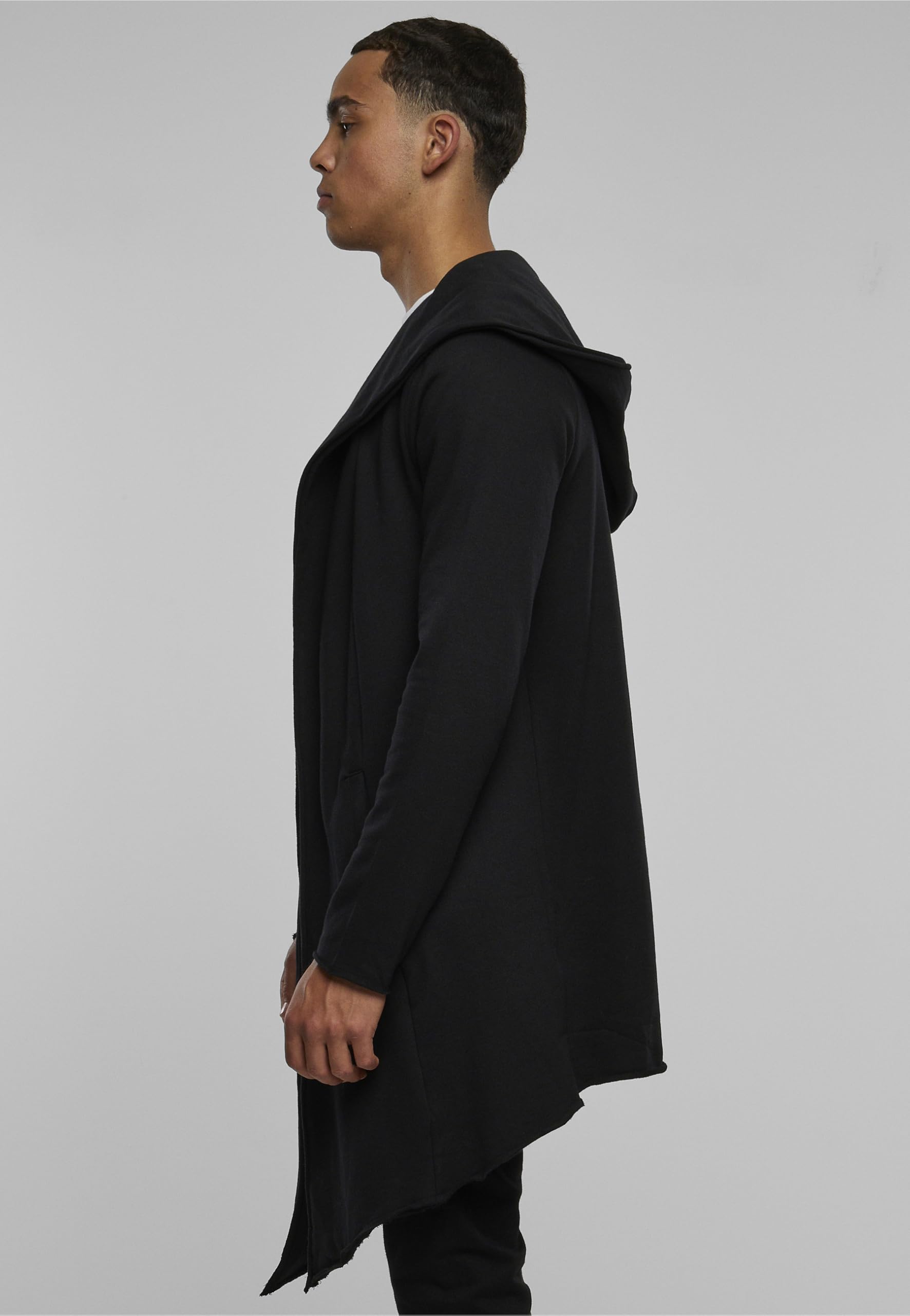 Urban Classics Męska kurtka Long Hooded Open Edge Cardigan, długa bluza z kapturem w wielu kolorach, rozmiary XS - 5XL, czarny, S
