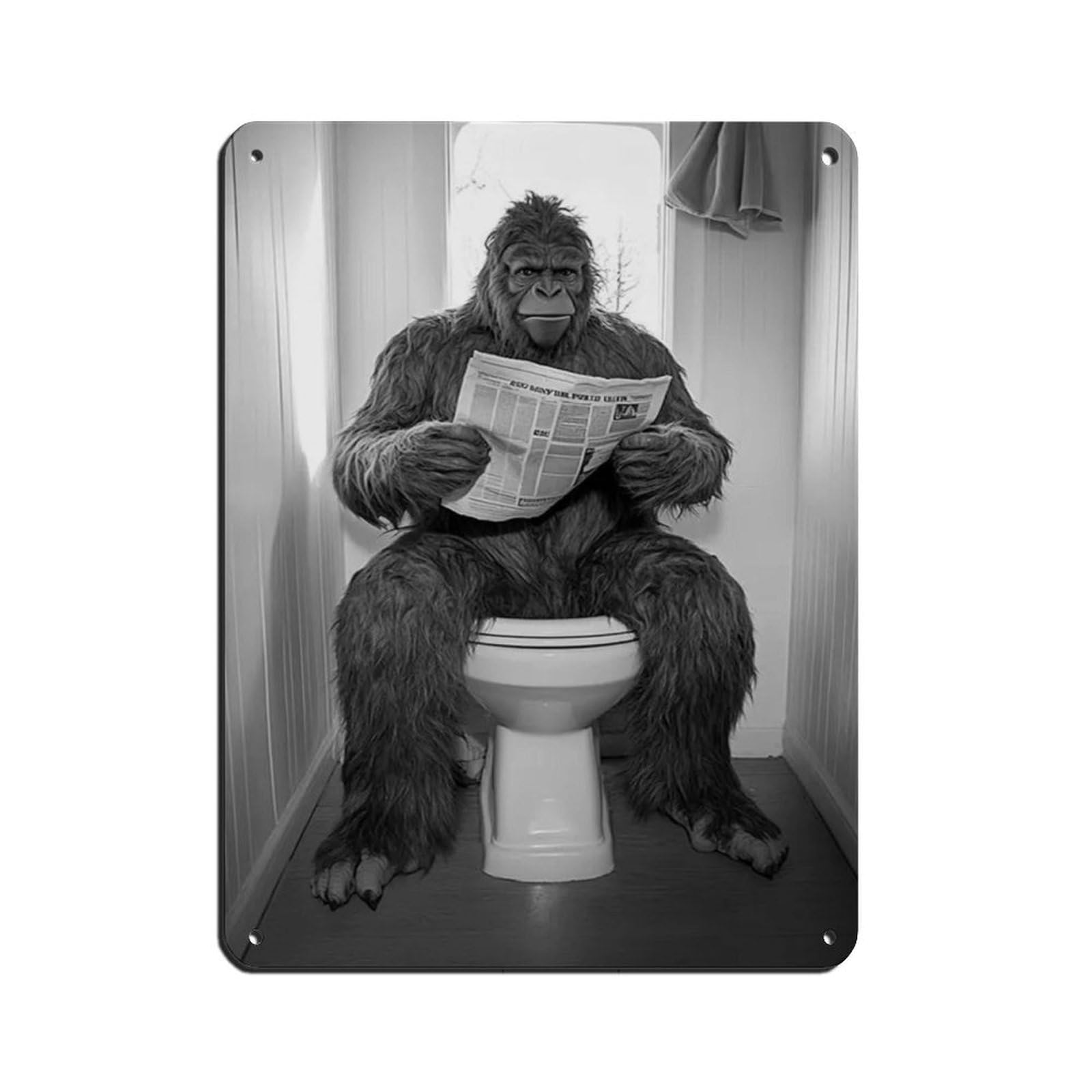 Sasquatch Sitting on The Toilet Reading A Newspaper Retro Poster Metal Tin Sign Chic Art Retro Iron Painting Bar People Cave Cafe Family Garage Poster Wall Decoration 12x16inch(30x40cm)