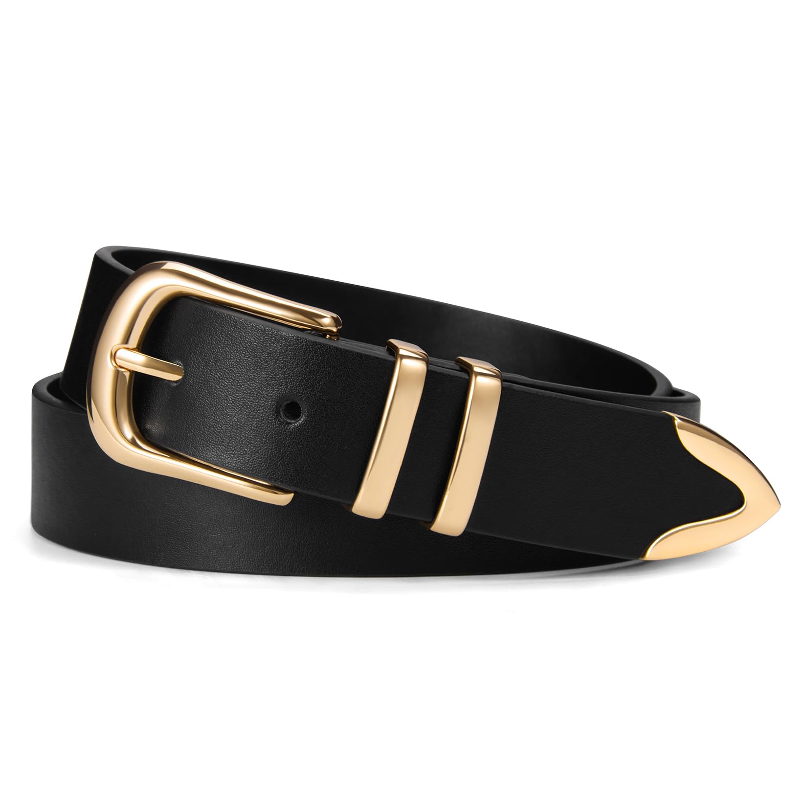 VATAN Women Leather Belt for Jeans Dresses Pants Fashion Ladies Casual Waist Belt with Gold Buckle