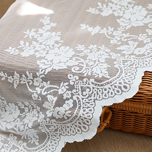 Wubodti White Lace Valances Curtains For Bathroom Bedroom Windows 24 Inch Length, Vintage Sheer Cafe Curtains Short Floral Embroidered Kitchen Window Valance For Living Room Dining Room Closet #TOP2