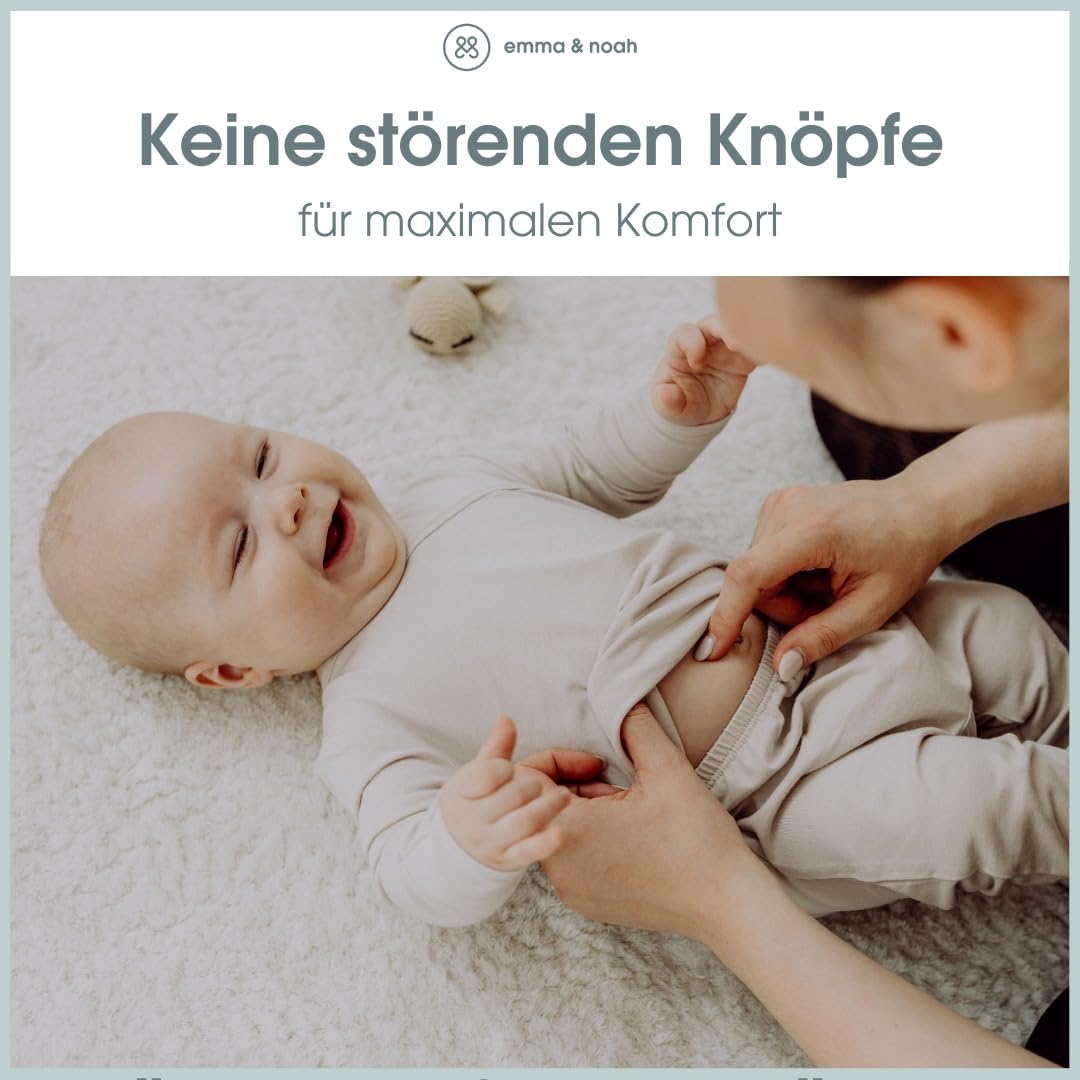 emma & noah Easy-On Babystrampler aus Bio-Baumwolle, ohne Verschlüsse, weich & atmungsaktiv, 0–12 Monate, ideal zum Schlafen & Spielen