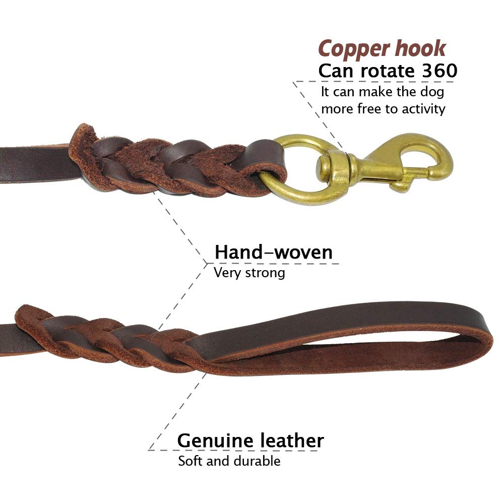 Correa de Cuero Trenzado para Perros, Correa de Entrenamiento para Caminar K9 para Mascotas, Correa para Perros medianos y Grandes, Regalo de Pastor, clicker de Entrenamiento para Perros