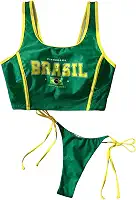 Conjunto de biquíni feminino com bandeira do Brasil, 2 peças, micro cropped com tanga
