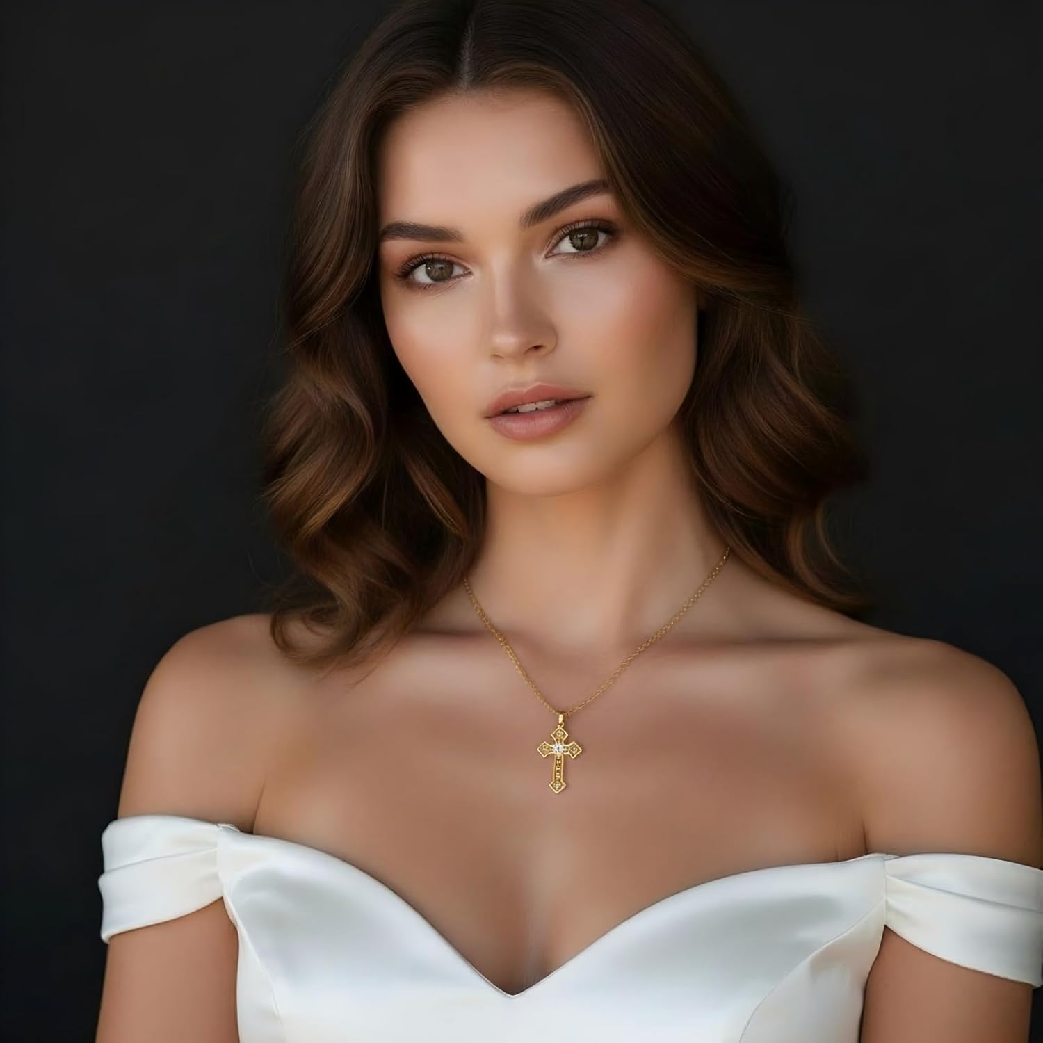 Cross Necklace 14K Gold Plated Cross Necklaces for Women with Cubic Zirconia 14K Solid Gold Necklace Dainty Crosses Chain Pendant for Womens - Image 2