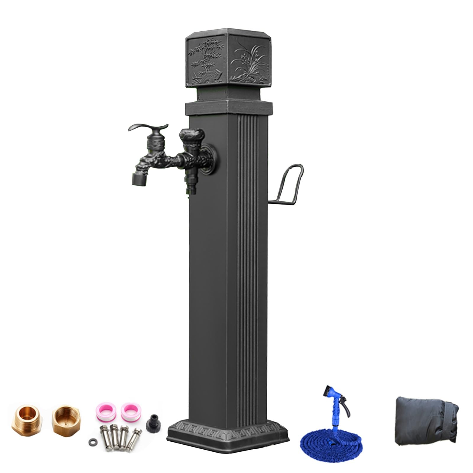 WOTZOV Freestanding Antifreeze Garden Water Column - 45In Dual Faucet & Hook Design For Outdoor Use, Durable Square Water Feature, Ideal For Gardens And Patios，74cm/29in
