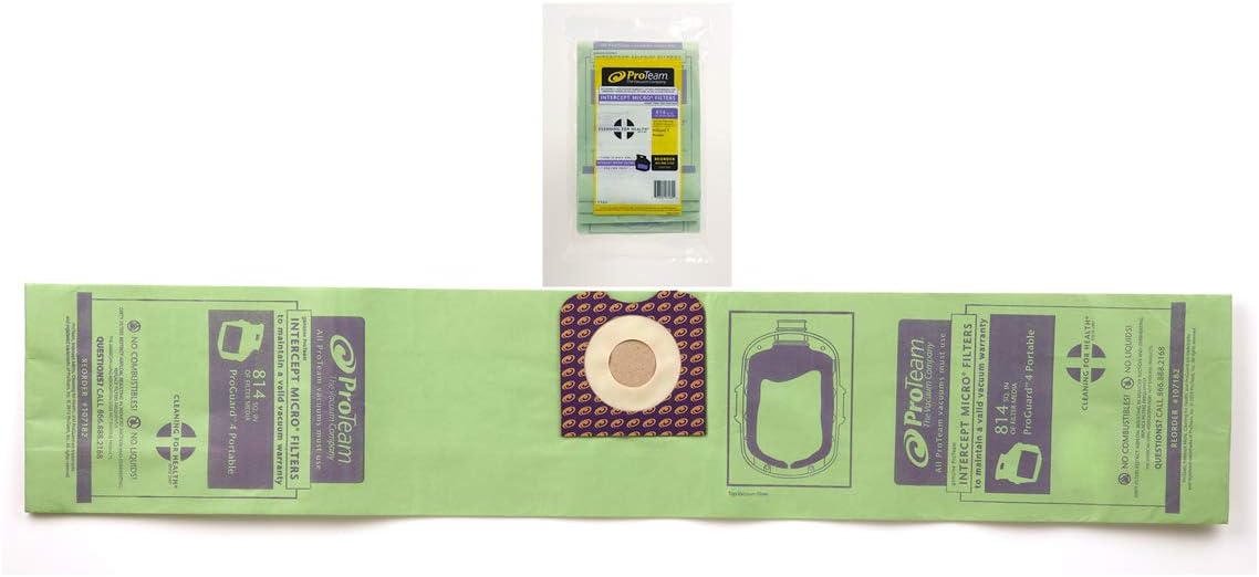 ProTeam 107182 Intercept Micro Filter Bags for ProGuard Wet/Dry Vacuum with 10-Gallon Capacity, 3-Pack of Replacement Vacuum Filters , Green