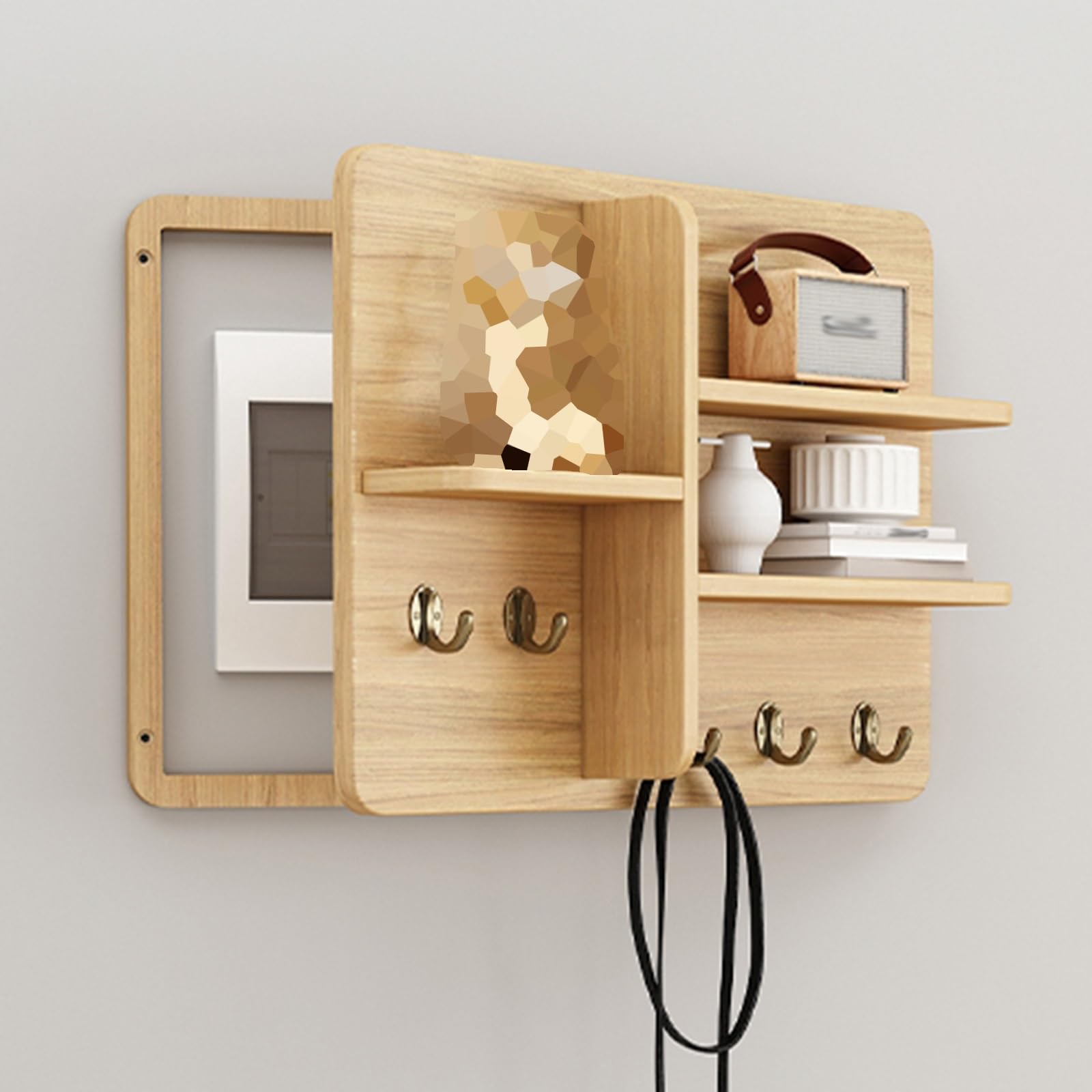 Tapa Contador Cubierta Decorativa Para Panel Eléctrico, Cuadro Decorativo Para Medidor Eléctrico Con Bisagras, Estante Almacenamiento De Madera Para Colgar En La Pared, Tapa Abatible(Style 3,40x30 cm(