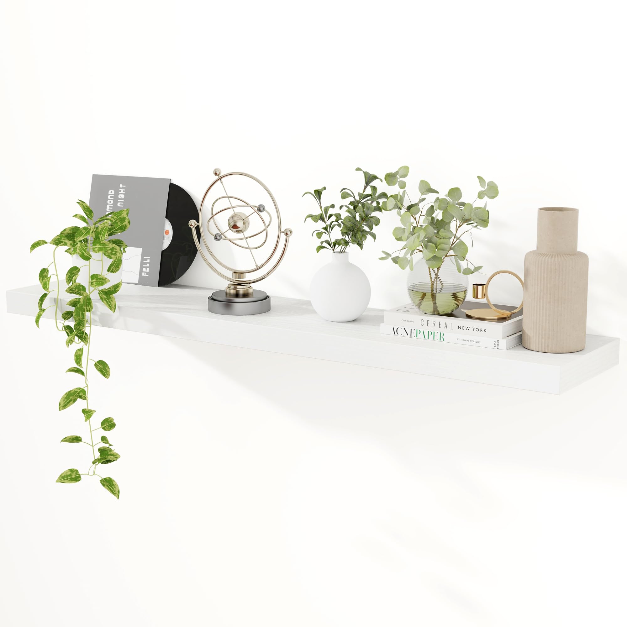 Feihorrm Floating Shelves for Wall, 120cm White Extra long Storage Wall Shelf, 23.5cm Deep Wall Mounted Floating Shelf for Living Room, Bathroom, Kitchen, Office, Floating TV Stand
