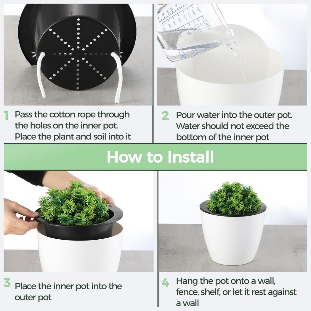 Confezione da 5 vasi da fiori autoirriganti da appendere, irrigazione automatica per giardino, balcone, ufficio, spazi interni ed esterni con ganci