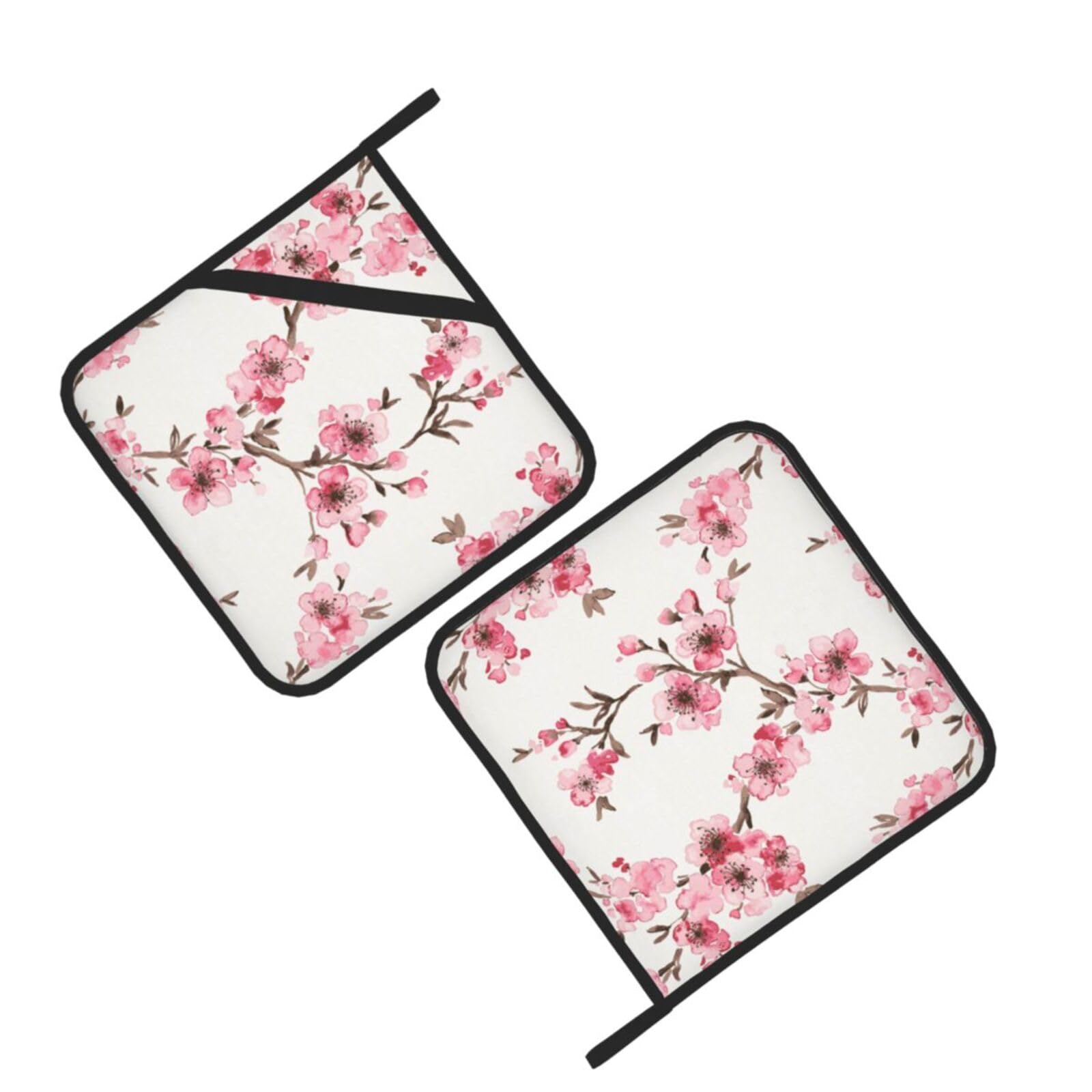Cherry Blossom Printed Oven Pot Holders Set of 2 Pcs Heat Resistant Kitchen Microwave Potholders for Cooking Baking Grilling