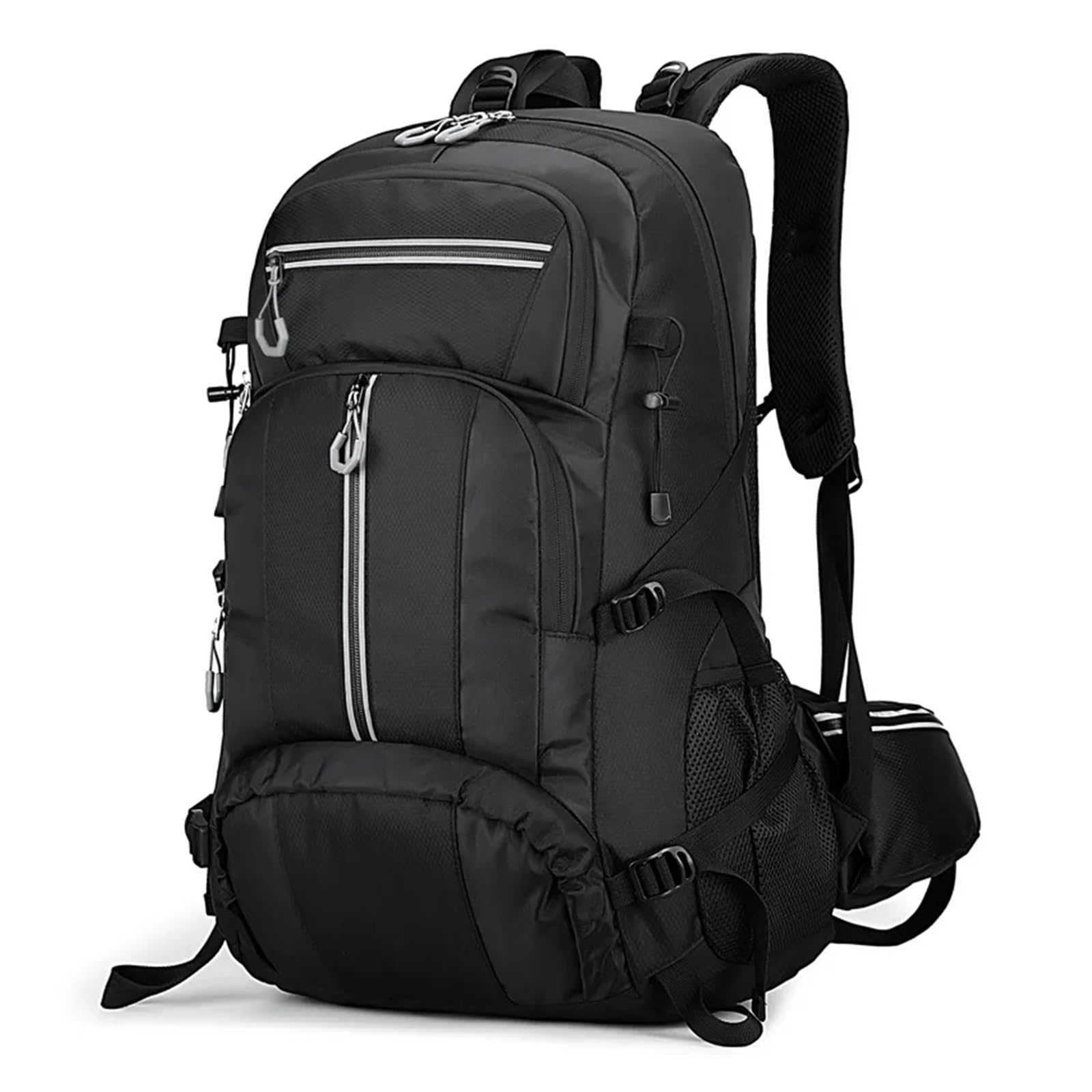 Reiserucksack 50L Nylon Rucksack Camping Tasche Outdoor Sport Wandern Trekking Klettern Reisen Schulter Reflektierende Schuhe Gepäck Outdoor Männer Tasche(Black)