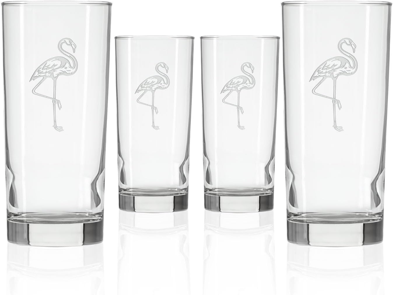 Rolf Glass Flamingo Highball Glass | 15oz Cooler Glasses | Lead-Free and Sand-Etched | Heavy Base, Thick Glass | Made in the USA | Tropical and Coastal Engraved Pineapple | Set of 4