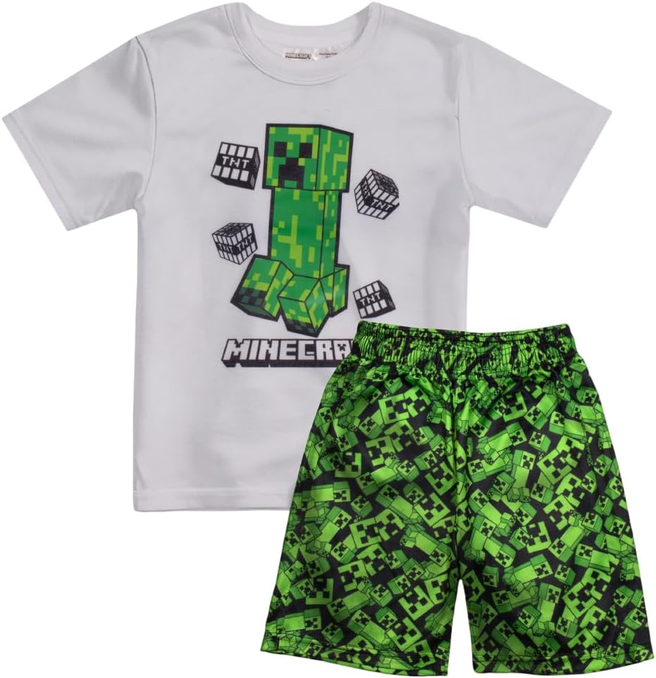Minecraft Creeper Boys Short Sleeve T-Shirt & Shorts, 2-Piece Gamer Outfit Set for Kids and Toddlers Minecraft Creeper Boys Short Sleeve T-Shirt & Shorts, 2-Piece Gamer Outfit Set for Kids and Toddlers
