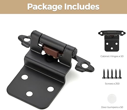 Miniatura 8 de Paquete de 50 25 pares de bisagras negras para gabinete, bisagras de gabinete de cocina de 38 pulgadas, bisagras semiocultas, bisagras de puerta de