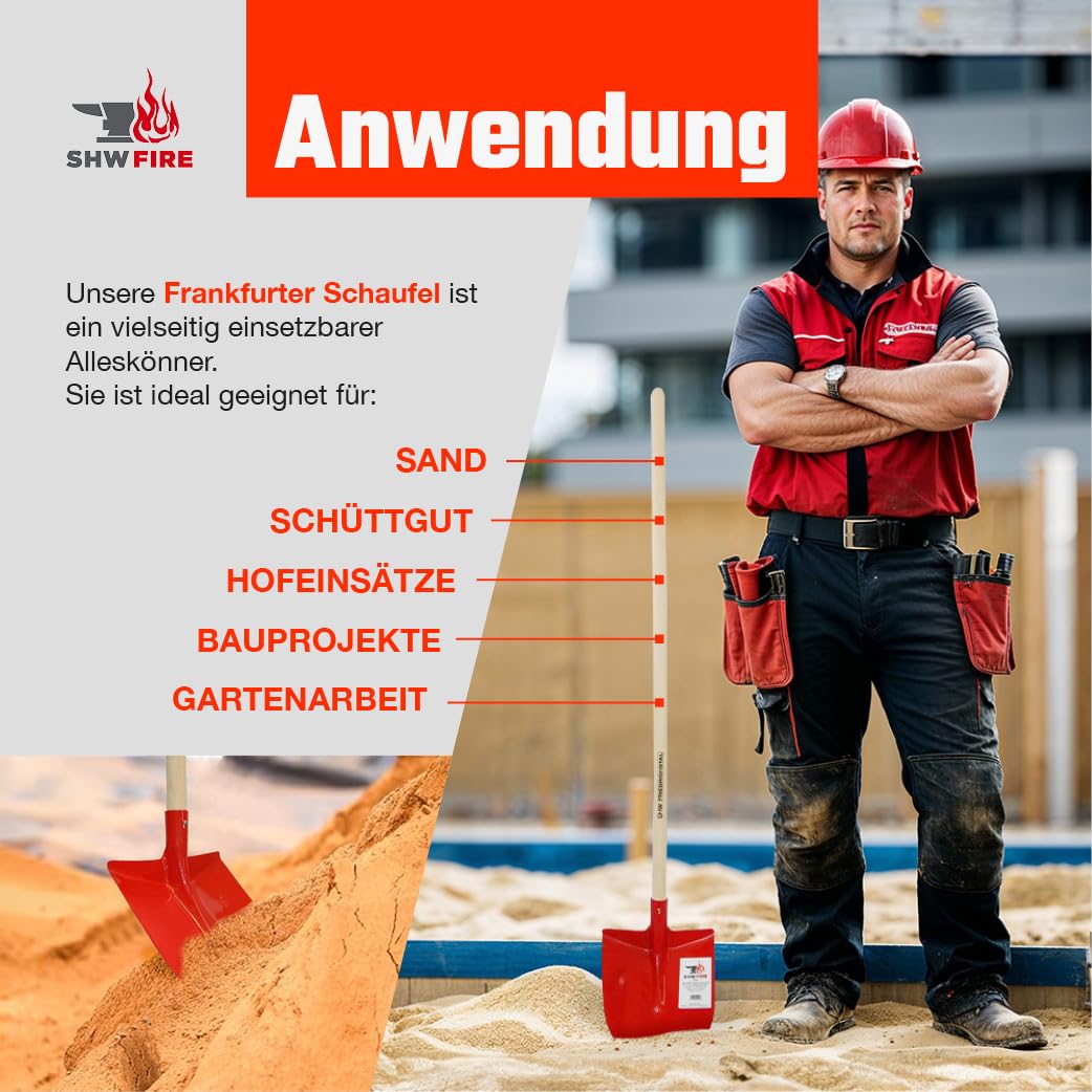 SHW-FIRE Frankfurter Schaufel aus Spezialstahl mit langem Eschenholzstiel 130cm lang - Made in Germany