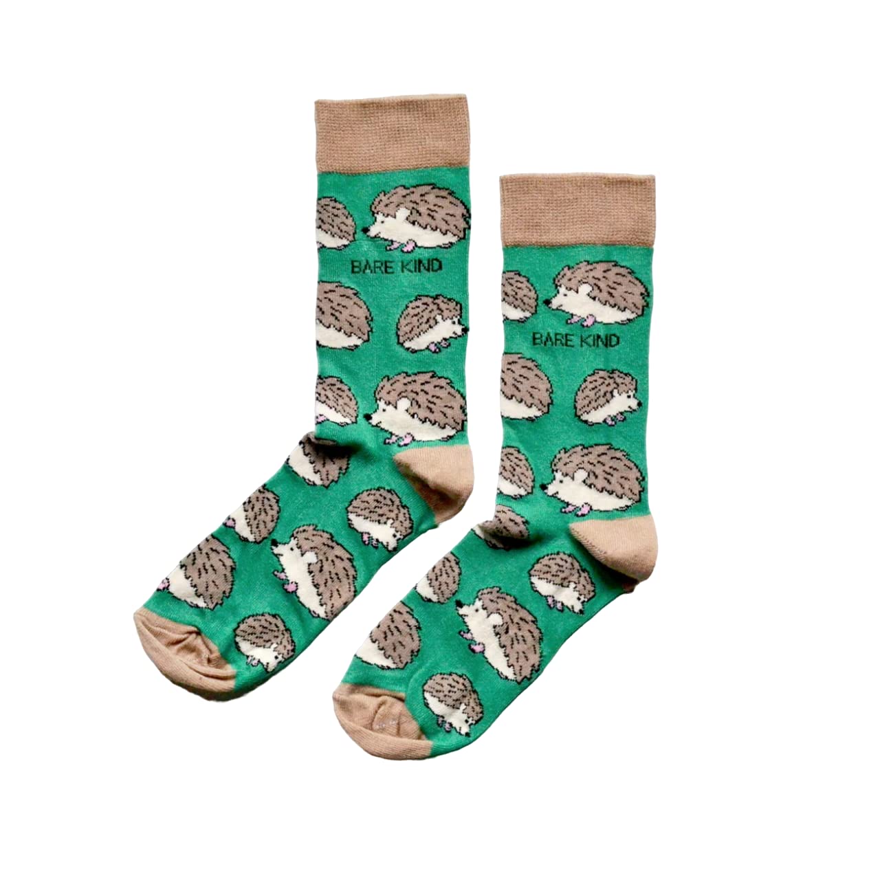 Bare Kind Multicolour Save The Hedgehogs Green And Beige Soft Bamboo Socks 7-11 Uk