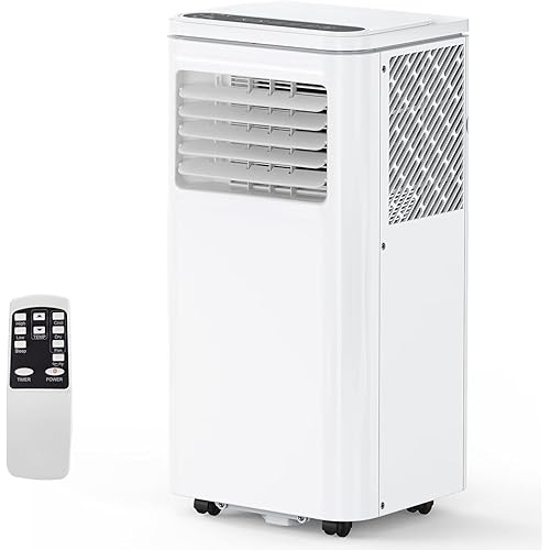 8000 BTU Portable Air Conditioner – 3-in-1 Quiet AC Unit with Remote Control | Built-In Dehumidifier, Fan, Auto & Sleep Modes | Includes Exhaust Hose & Window Kit | Sleek White Design