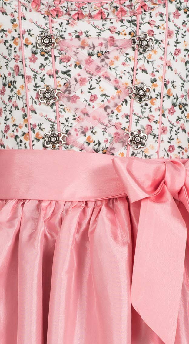 Nübler Dirndl Mädchen NINA - 3-teiliges Set mit Dirndlkleid, Trachtenbluse & Schürze im traditionellen Stil - Original bayerische Tracht, Hochwertige Qualität, Weiß-Rosa