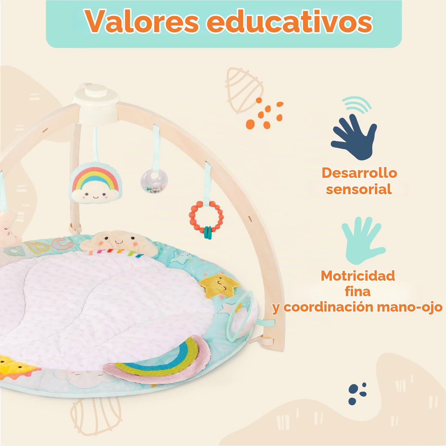 B. toys - Gimnasio de Juegos de Sol a Sol - Gimnasio de Madera para bebés - Colchoneta Blanda - Juguete sensorial Colgante - Actividades de Desarrollo - Recién Nacido